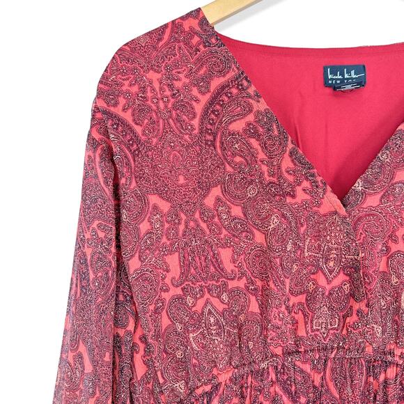 Nicole Miller New York | Size 12 | Red Paisley Empire Waist V-Neck Maxi Dress - Picture 2 of 6